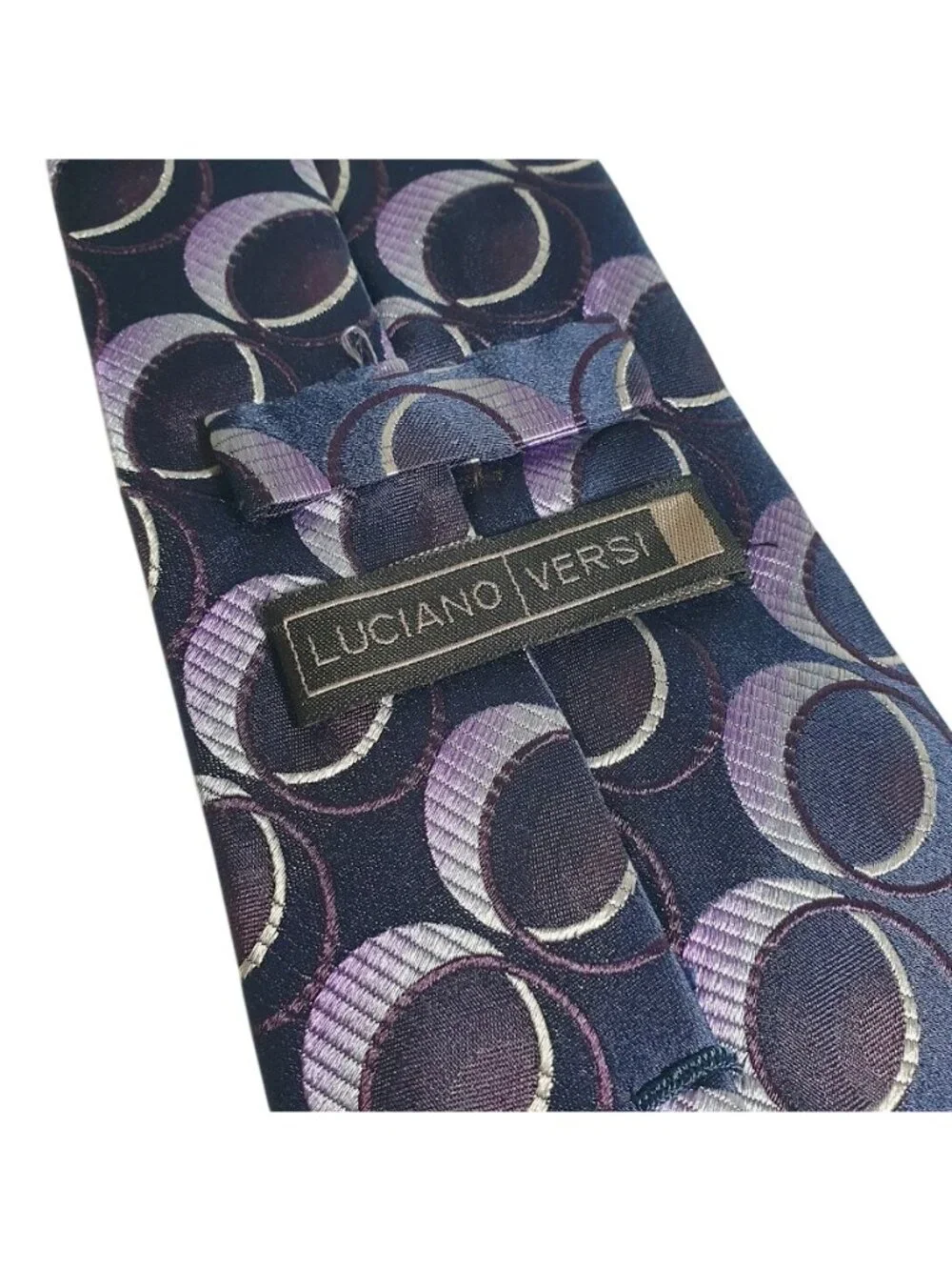 Luciano Versi Purple Navy Geometric Circles Silk Formal Business Necktie 58 x 4